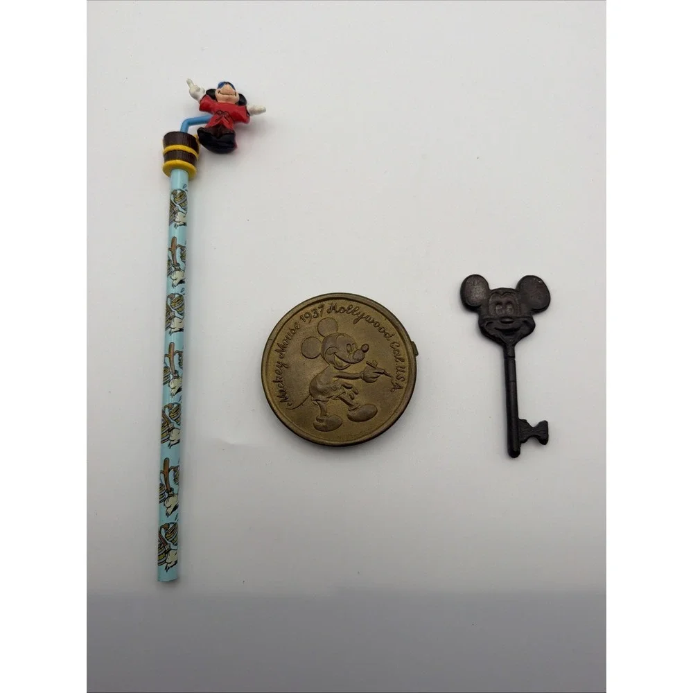 Vintage Disney Mickey Mouse Lot Tiffany Belt Buckle Key Straw Fantasia